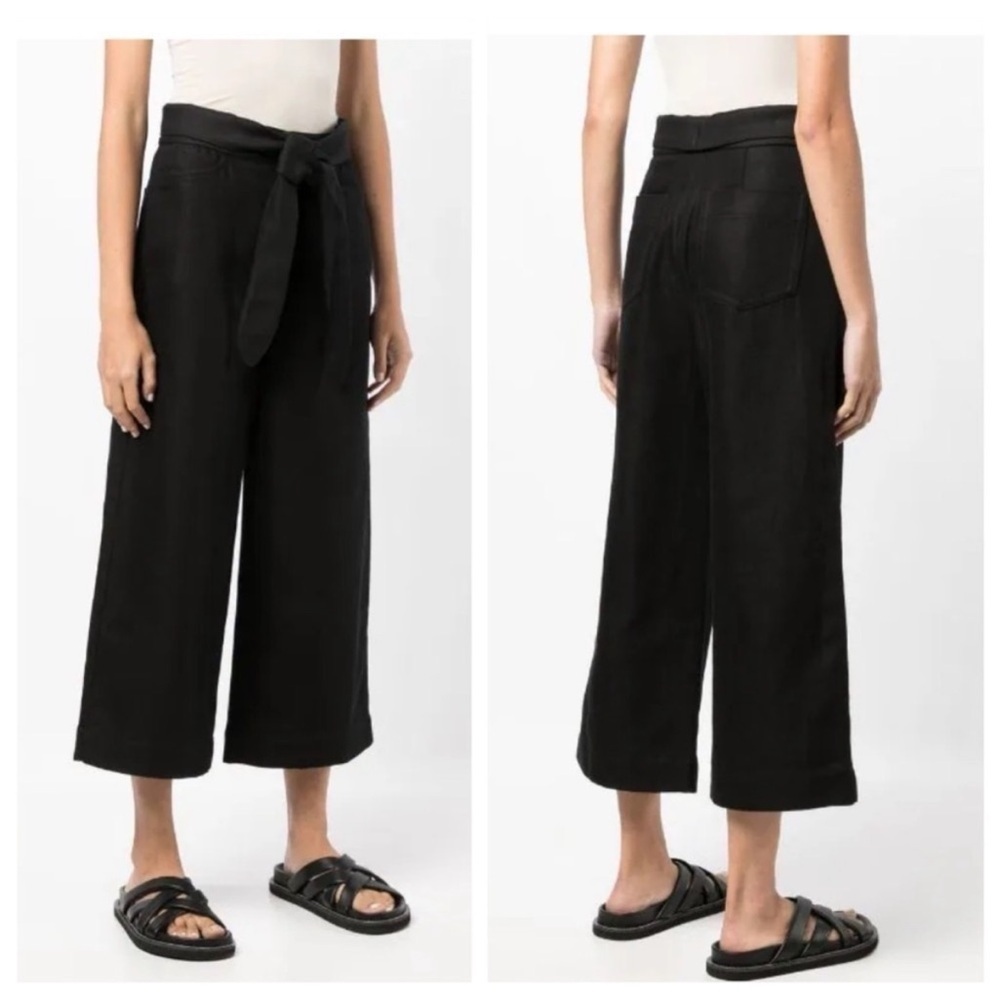 Vince tie-front wide-leg trousers linen cotton cropped